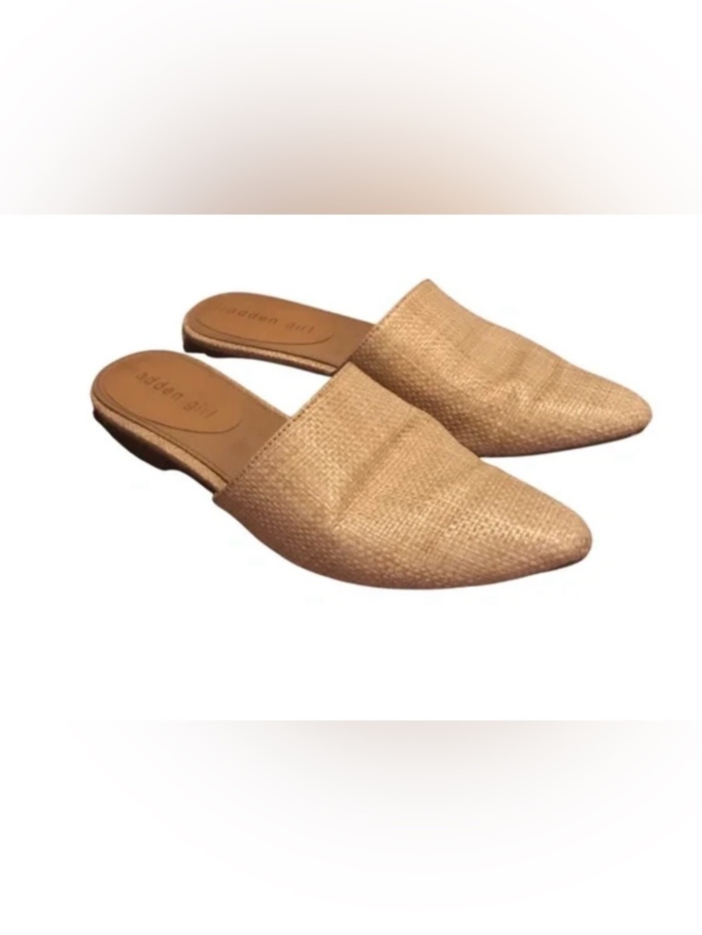 Madden Girl minimalist vintage Woven Pointed-Toe Slip-On Mules in Natural Tan